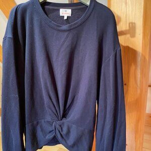 Sundry womens long sleeve navy blue twist top hits at hip, cotton and modal, M
